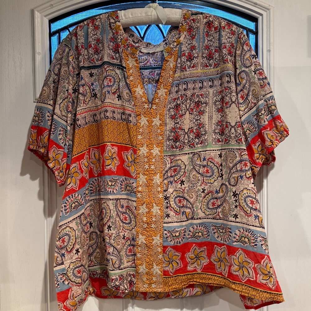 Johnny Was V-neck Puff Sleeve Blouse, XXL